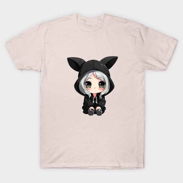 Kawaii Black Rabbit Girl T-Shirt by mrmonsura